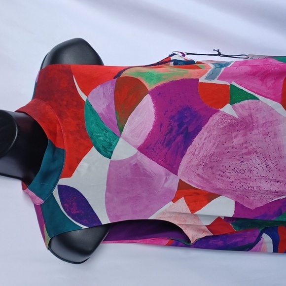 NICOLE MILLER NY Abstract Print Matte Charmuse Maxi Dress Sz M, 19" ptp, 56" lg - Picture 2 of 11